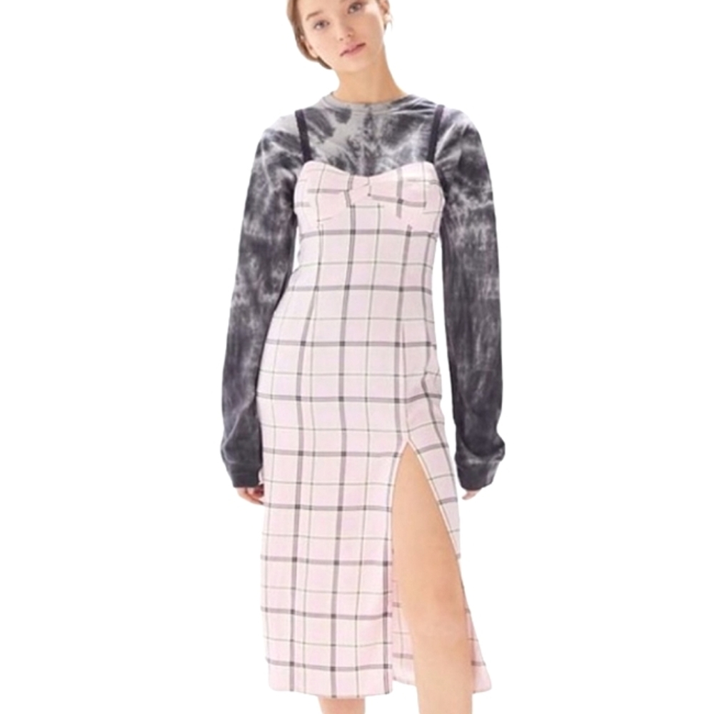 Urban Outfitters midi dress pink plaid slip dress